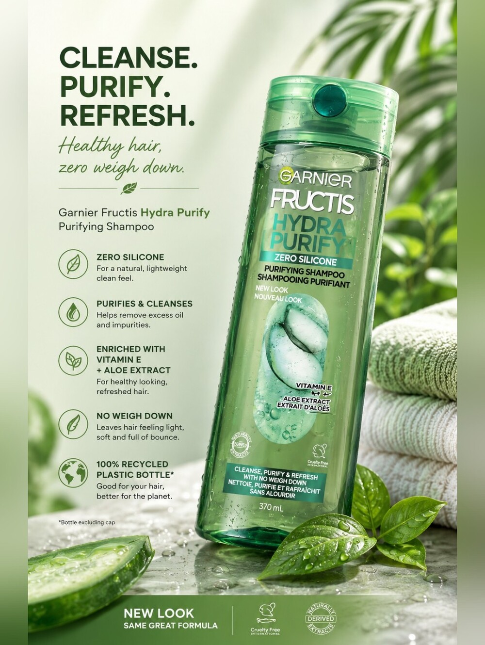💥 💙Garnier Fructis Hydra Purify Shampoo - Green